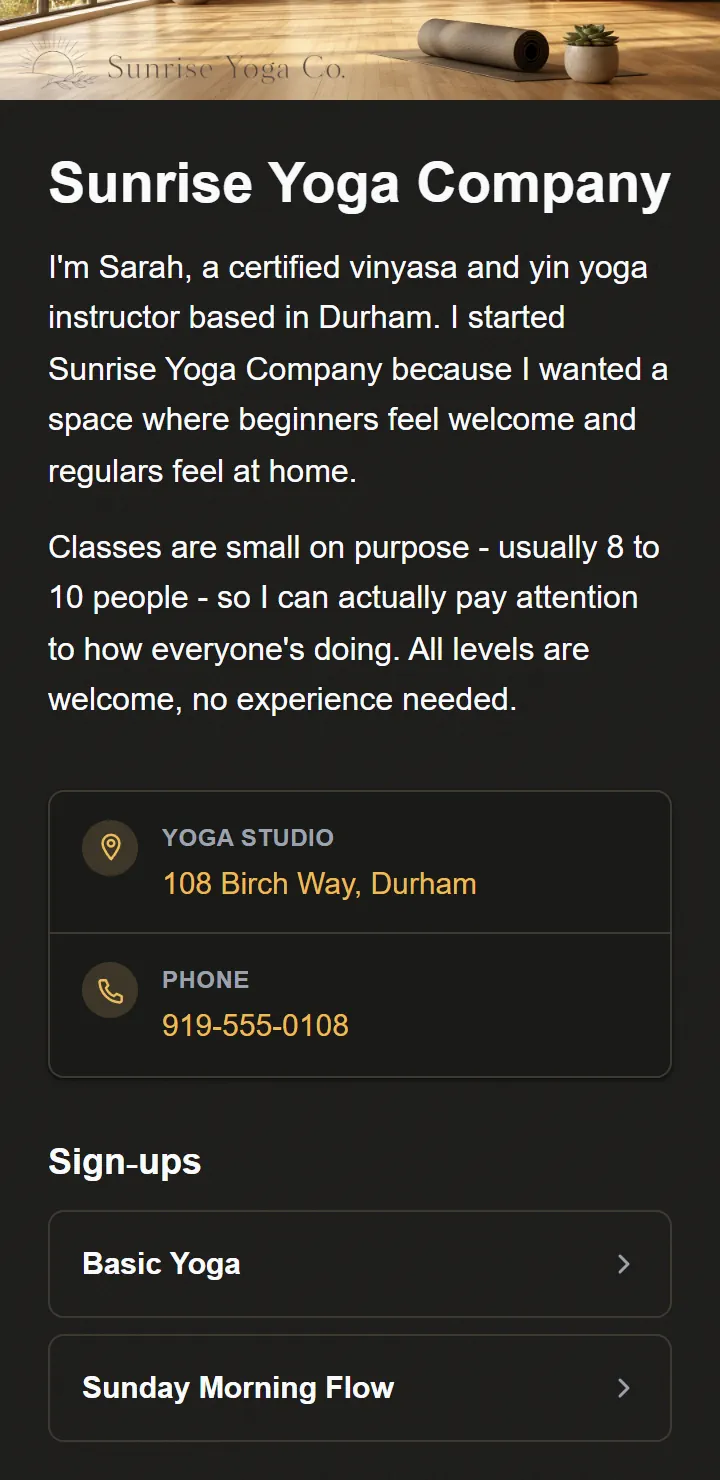 Organizer profile page