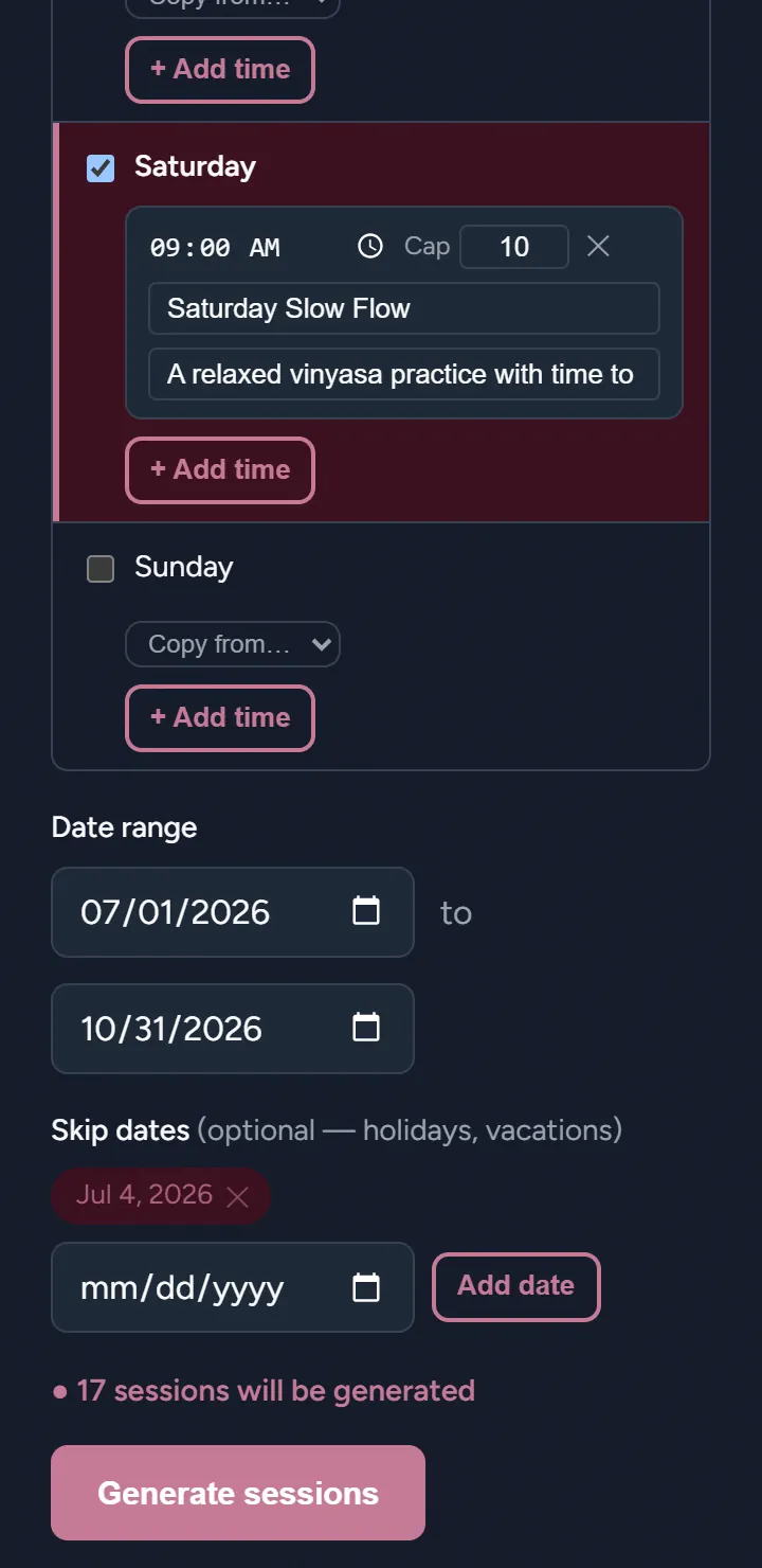 Recurring event series setup