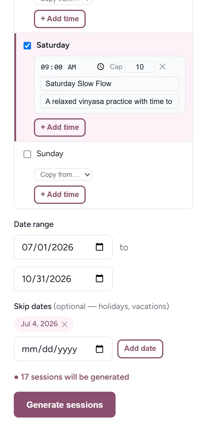Recurring event series setup